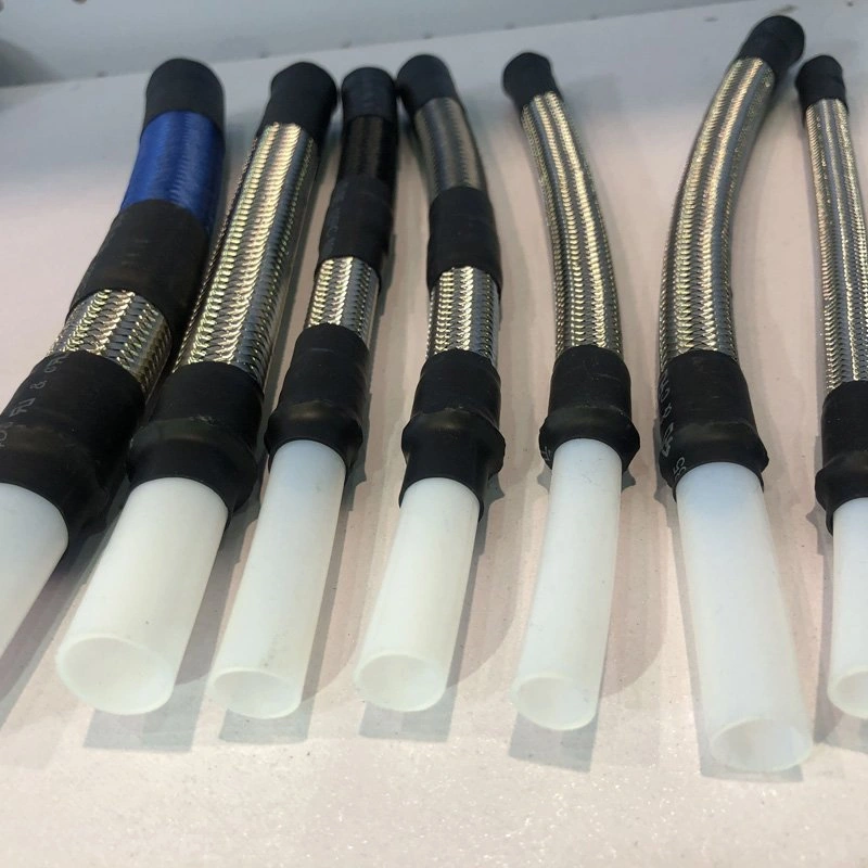 PTFE hose assemblies with metal braid.