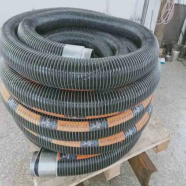 Industrial composite hose coil for oil, chemical, and tanker transfer applications.